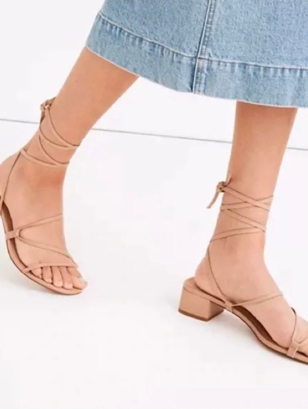 Madewell The Brigitte Lace-Up Low Block Heel Sandals - Nude Size 6